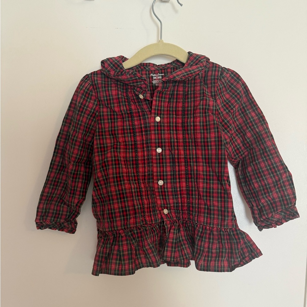 Ralph Lauren Plaid Kids Shirt with Ruffle Hem 24 months